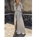 Women's Prom Dress Party Dress Wedding Guest Dress Long Dress Maxi Dress Gray Half Sleeve Plain Ruched Spring Fall Winter Deep V Party Winter Dress Wedding Guest Evening Party S M L XL XXL 3XL