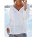 Women‘s White Linen Blouse Long Sleeve Breathable Natural Light and Comfortable Casual Going out Basic Modern V Neck Regular Fit Spring &Fall