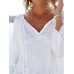 Women‘s White Linen Blouse Long Sleeve Breathable Natural Light and Comfortable Casual Going out Basic Modern V Neck Regular Fit Spring &Fall