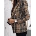 Women's Blazer Tweed Maillard Plaid Blazer Jacket Spring Business Office Jacket Fall Winter Double Breasted Jacket Red Brown