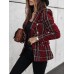 Women's Blazer Tweed Maillard Plaid Blazer Jacket Spring Business Office Jacket Fall Winter Double Breasted Jacket Red Brown