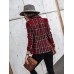 Women's Blazer Tweed Maillard Plaid Blazer Jacket Spring Business Office Jacket Fall Winter Double Breasted Jacket Red Brown