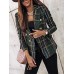 Women's Blazer Tweed Maillard Plaid Blazer Jacket Spring Business Office Jacket Fall Winter Double Breasted Jacket Red Brown