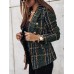 Women's Blazer Tweed Maillard Plaid Blazer Jacket Spring Business Office Jacket Fall Winter Double Breasted Jacket Red Brown