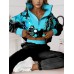 Women's Sweatshirt Tracksuit Pants Sets Floral Black Blue Print Zipper Long Sleeve Outdoor Casual Sports Daily Stand Collar Regular Fit Fall & Winter