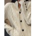 Women's Cardigan Sweater V Neck Cable Knit Polyester Button Pocket Fall Winter Short Daily Going out Weekend Stylish Casual Soft Long Sleeve Solid Color White Camel Brown S M L