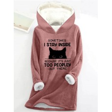 Women's Hoodie Sweatshirt Pullover Sherpa Fleece Lined Cat Letter Warm Fuzzy Print Black Pink Dark Pink Casual Sports Hoodie Long Sleeve Top Micro-elastic Fall & Winter