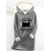 Women's Hoodie Sweatshirt Pullover Sherpa Fleece Lined Cat Letter Warm Fuzzy Print Black Pink Dark Pink Casual Sports Hoodie Long Sleeve Top Micro-elastic Fall & Winter