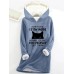 Women's Hoodie Sweatshirt Pullover Sherpa Fleece Lined Cat Letter Warm Fuzzy Print Black Pink Dark Pink Casual Sports Hoodie Long Sleeve Top Micro-elastic Fall & Winter