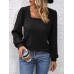 Women's T shirt Tee Plain Black Pink Wine Long Sleeve Daily Weekend Fashion Square Neck Regular Fit Fall & Winter