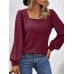 Women's T shirt Tee Plain Black Pink Wine Long Sleeve Daily Weekend Fashion Square Neck Regular Fit Fall & Winter