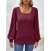 Women's T shirt Tee Plain Black Pink Wine Long Sleeve Daily Weekend Fashion Square Neck Regular Fit Fall & Winter