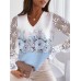 Women's Shirt Blouse Floral Pink Blue Print Mesh Patchwork Long Sleeve Work Fashion V Neck Regular Fit Spring &Fall