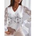 Women's Shirt Blouse Floral Pink Blue Print Mesh Patchwork Long Sleeve Work Fashion V Neck Regular Fit Spring &Fall