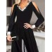 Jumpsuits for Women Sequin Dressy Overlay Solid Color V Neck Formal Party Weekend Straight Regular Fit Strap Black S M L Winter