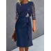 Women's Party Dress Lace Dress Cocktail Dress Midi Dress Navy Blue 3/4 Length Sleeve Pure Color Lace Spring Fall Winter Crew Neck Fashion Wedding Guest 2023 S M L XL XXL 3XL