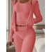 Women's Flannel Lounge Sets Sweasuits 3 Pieces Pure Color Warm Fashion Plush Home Daily BedWarm Breathable Hoodie Long Sleeve Hoodie Pant Fall Winter claret Lotus Pink