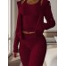 Women's Flannel Lounge Sets Sweasuits 3 Pieces Pure Color Warm Fashion Plush Home Daily BedWarm Breathable Hoodie Long Sleeve Hoodie Pant Fall Winter claret Lotus Pink