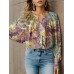 Women's Shirt Blouse Floral Light Green Pink Red Print Button Long Sleeve Casual Holiday Fashion Round Neck Regular Fit Spring &Fall