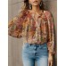 Women's Shirt Blouse Floral Light Green Pink Red Print Button Long Sleeve Casual Holiday Fashion Round Neck Regular Fit Spring &Fall