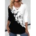 Women's T shirt Tee Floral Black Pink Blue Print Long Sleeve Casual Holiday Fashion V Neck Regular Fit Spring &Fall