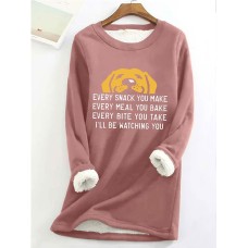 Women's Sweatshirt Pullover Sherpa Fleece Lined Dog Letter Warm Fuzzy Print Black Pink Dark Pink Casual Sports Round Neck Long Sleeve Top Micro-elastic Fall & Winter