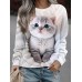 Women's Sweatshirt Pullover Cat Sportswear Funny Print White Yellow Gray Casual Sports Round Neck Long Sleeve Top Micro-elastic Fall & Winter