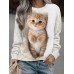 Women's Sweatshirt Pullover Cat Sportswear Funny Print White Yellow Gray Casual Sports Round Neck Long Sleeve Top Micro-elastic Fall & Winter