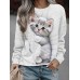 Women's Sweatshirt Pullover Cat Sportswear Funny Print White Yellow Gray Casual Sports Round Neck Long Sleeve Top Micro-elastic Fall & Winter