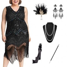 The Great Gatsby Roaring 20s 1920s Cocktail Dress Vintage Dress Flapper Dress Cocktail Dress Accesories Set Women's Sequins Tassel Fringe Costume Vintage Cosplay Party / Evening Prom Plus Size Dress