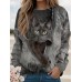 Women's Sweatshirt Pullover Cat Sportswear Funny Print Blue Brown Gray Casual Sports Round Neck Long Sleeve Top Micro-elastic Fall & Winter