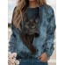 Women's Sweatshirt Pullover Cat Sportswear Funny Print Blue Brown Gray Casual Sports Round Neck Long Sleeve Top Micro-elastic Fall & Winter