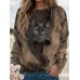 Women's Sweatshirt Pullover Cat Sportswear Funny Print Blue Brown Gray Casual Sports Round Neck Long Sleeve Top Micro-elastic Fall & Winter